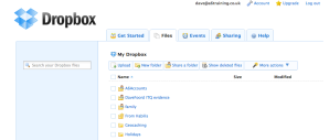 Screenshot of web view of Dropbox